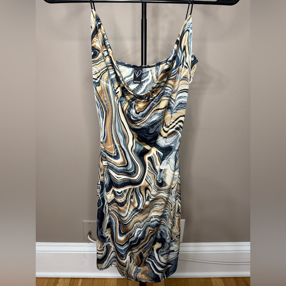 Windsor Swirl Print Mini Dress - Blue, White, Tan